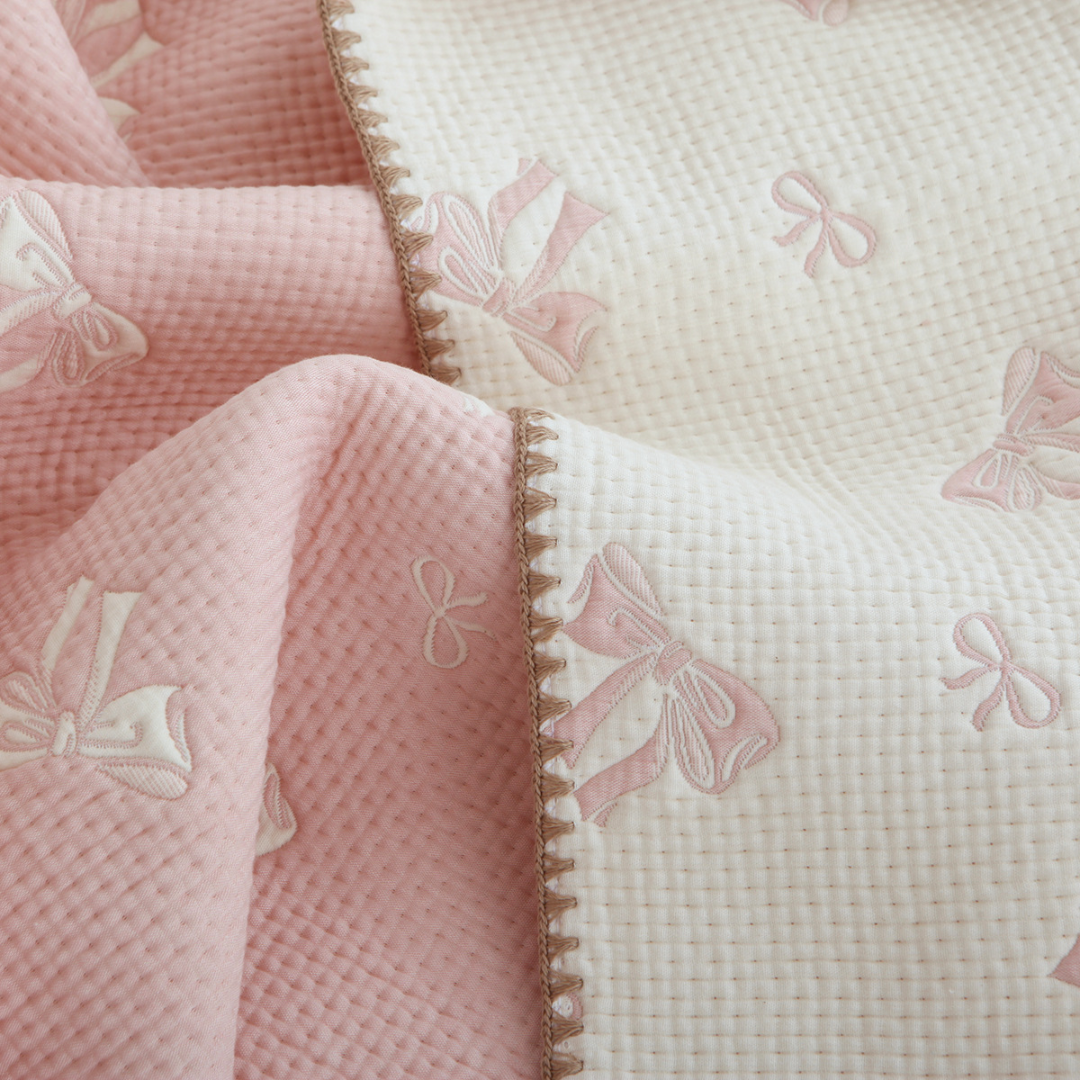 Pink Bow Quilted Reversible Baby Blanket