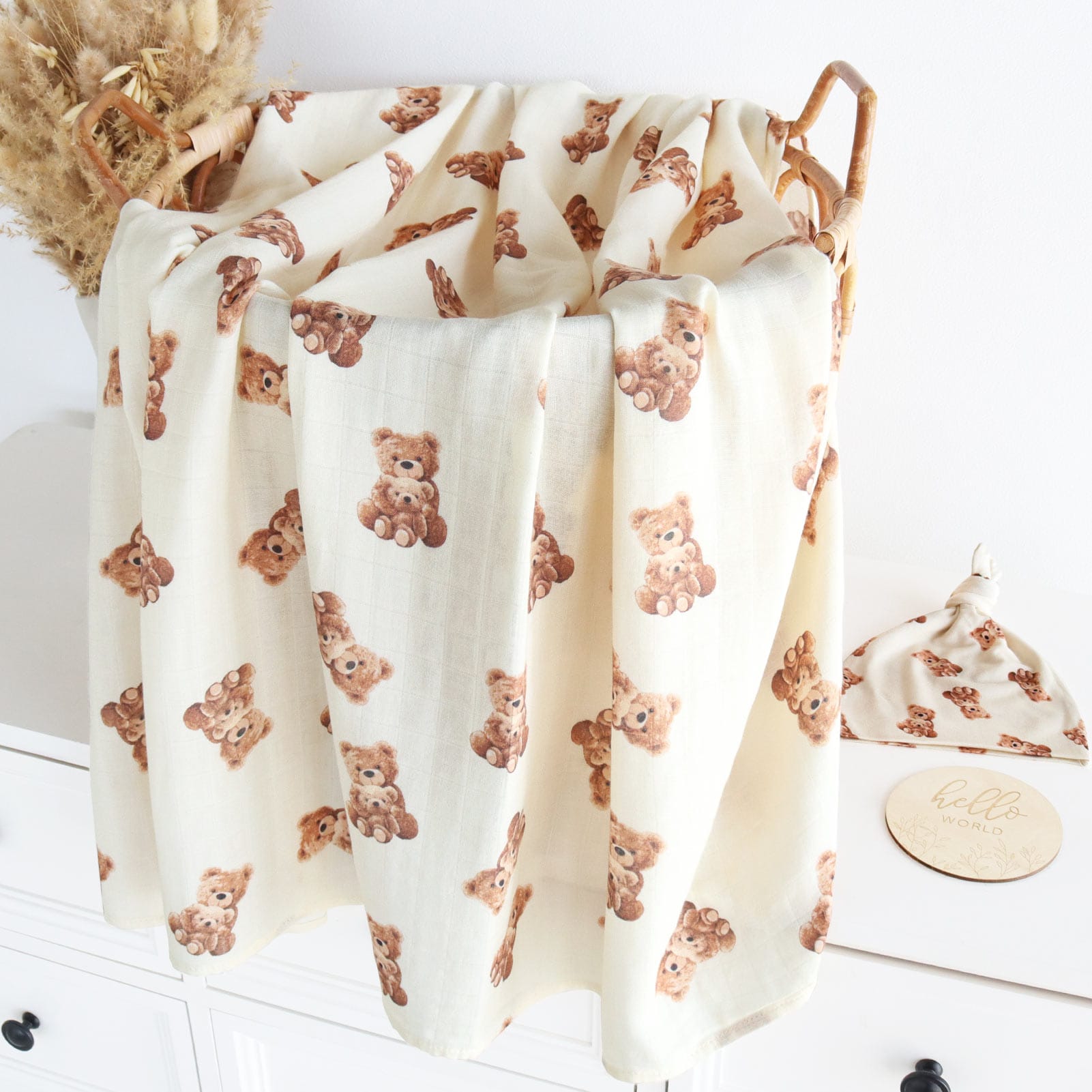 Cotton Craft bamboo cotton blanket Organic Bamboo Cotton Baby Swaddle Gift Set with Hat & Wooden Birth Card Personalized and custom baby gifts