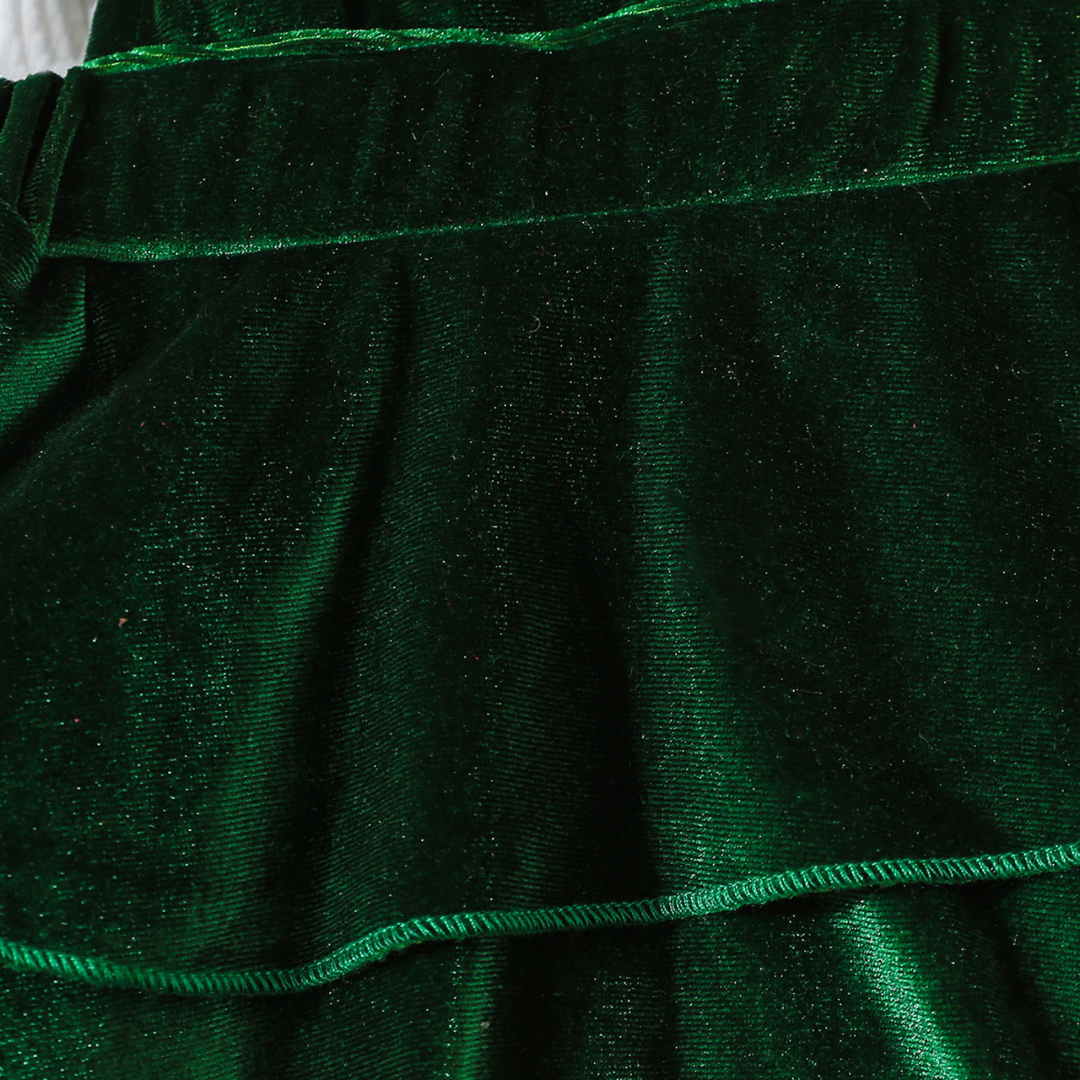 Emerald Velvet & Cotton Holiday Suspender Baby Skirt Set