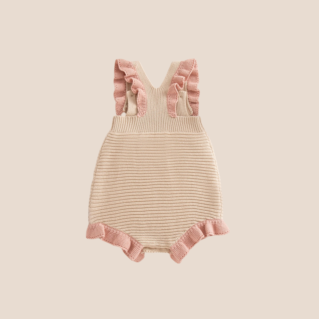 Blush Ruffle Knit Baby Romper with Bobble Detail