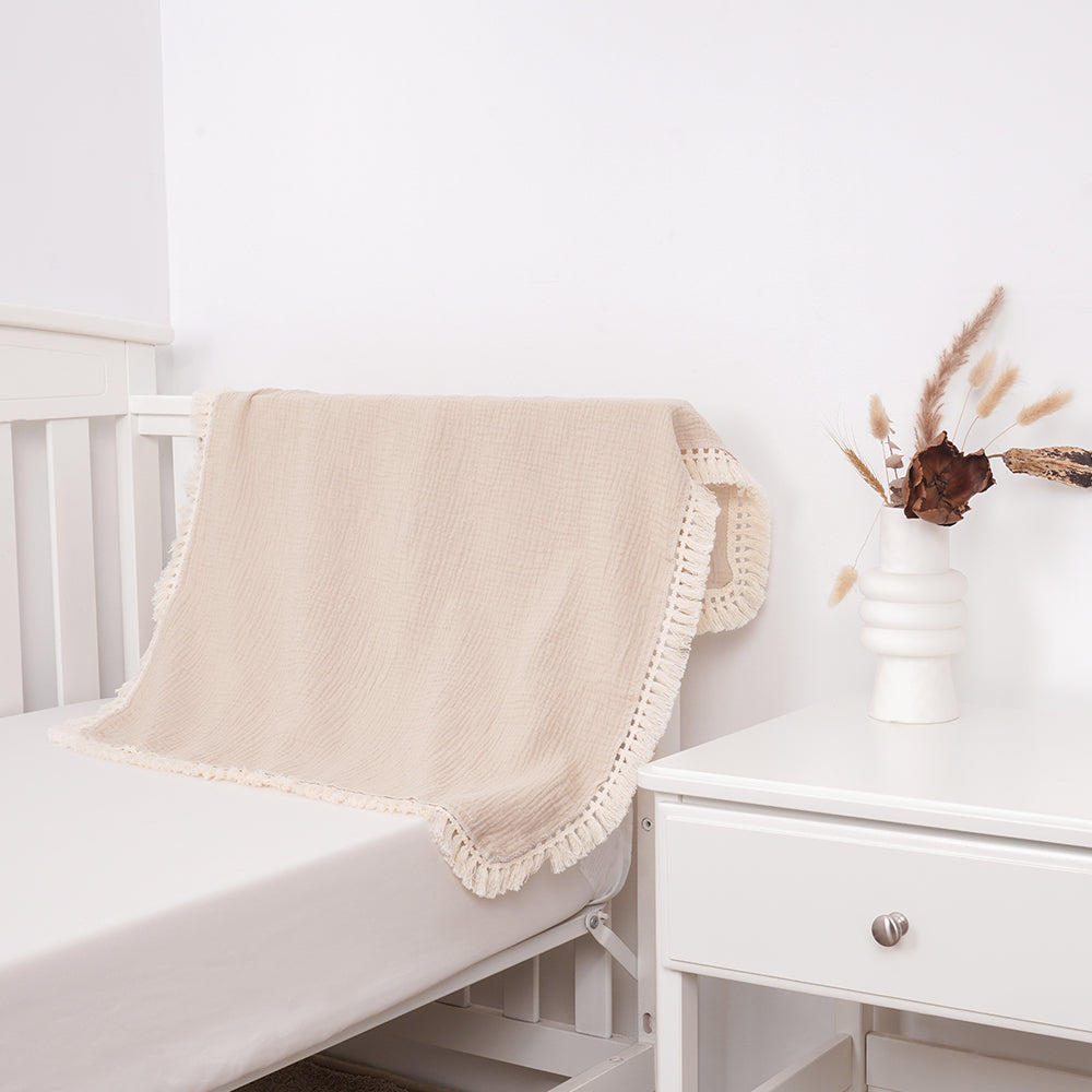 Fringed Cotton Swaddle Blanket