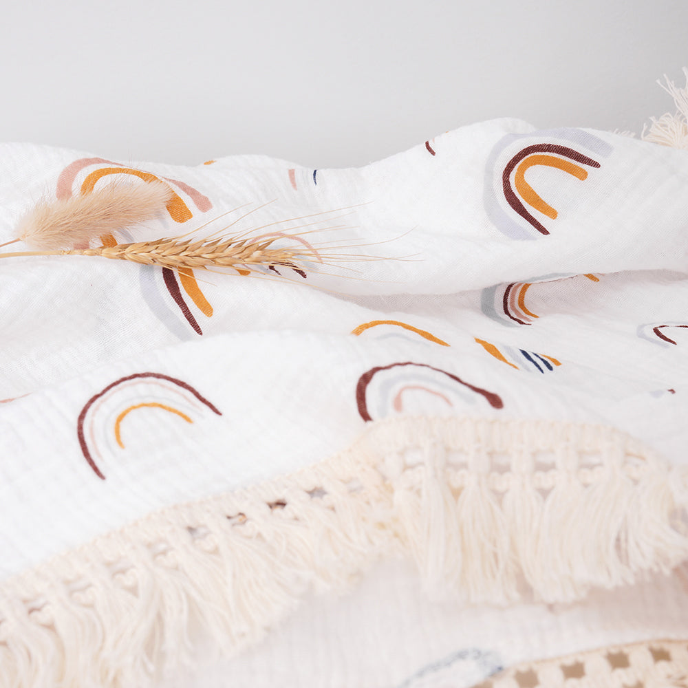 Fringed Rainbow swaddle Blanket