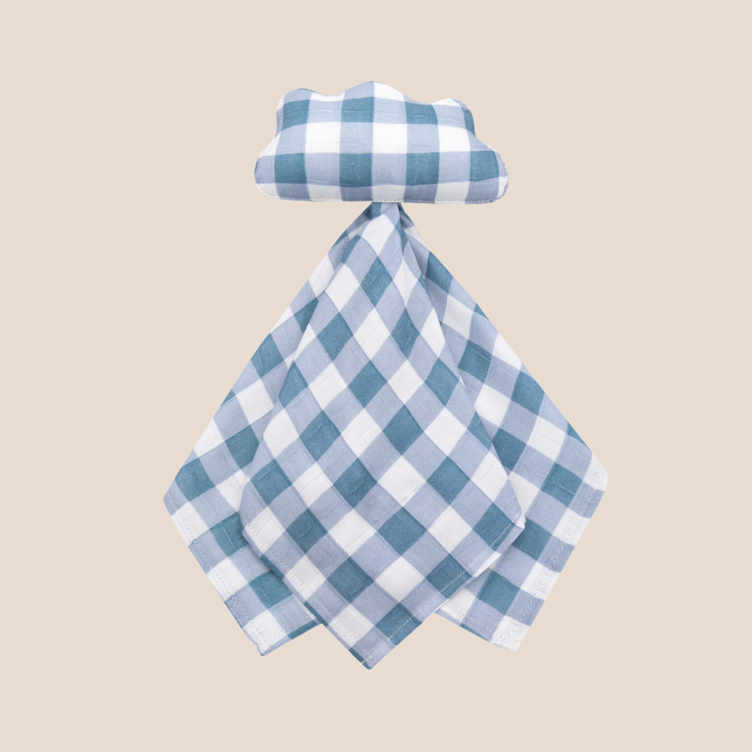 Blue check cloud organic muslin baby lovey security blanket