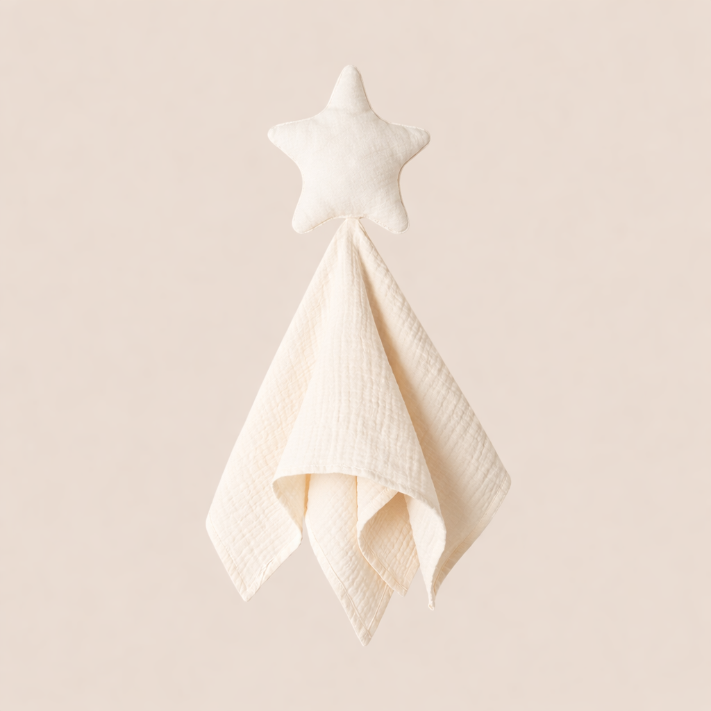 Star lovey security blanket made from organic cotton muslin – neutral baby comfort lovey for luxury gifting