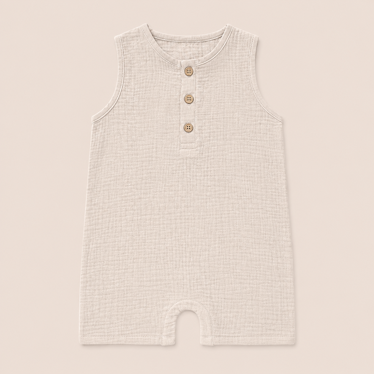 Organic Cotton Sleeveless Henley Baby Romper – 3–6 Months