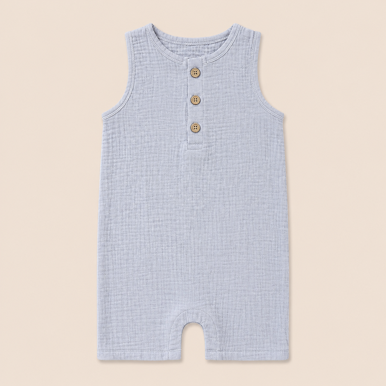 Organic Cotton Sleeveless Henley Baby Romper – 3–6 Months