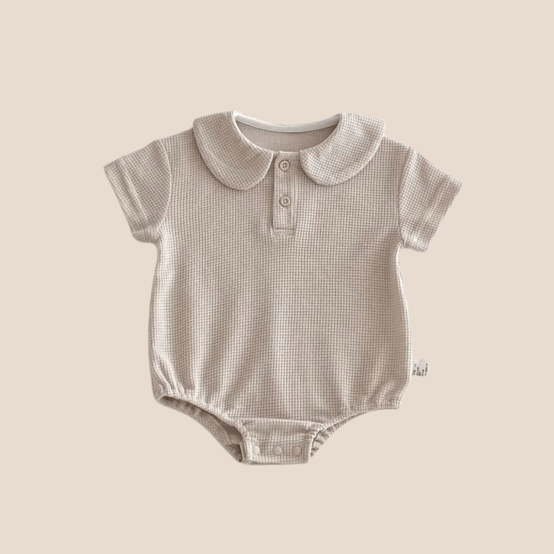 Cotton Craft baby apparel Waffle Cotton Baby Boy Romper – Neutral Summer Onesie with Collar | Soft Breathable Newborn Outfit Personalized and custom baby gifts
