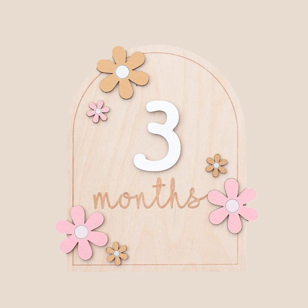 monthly baby milestone sign wooden newborn photo prop floral style