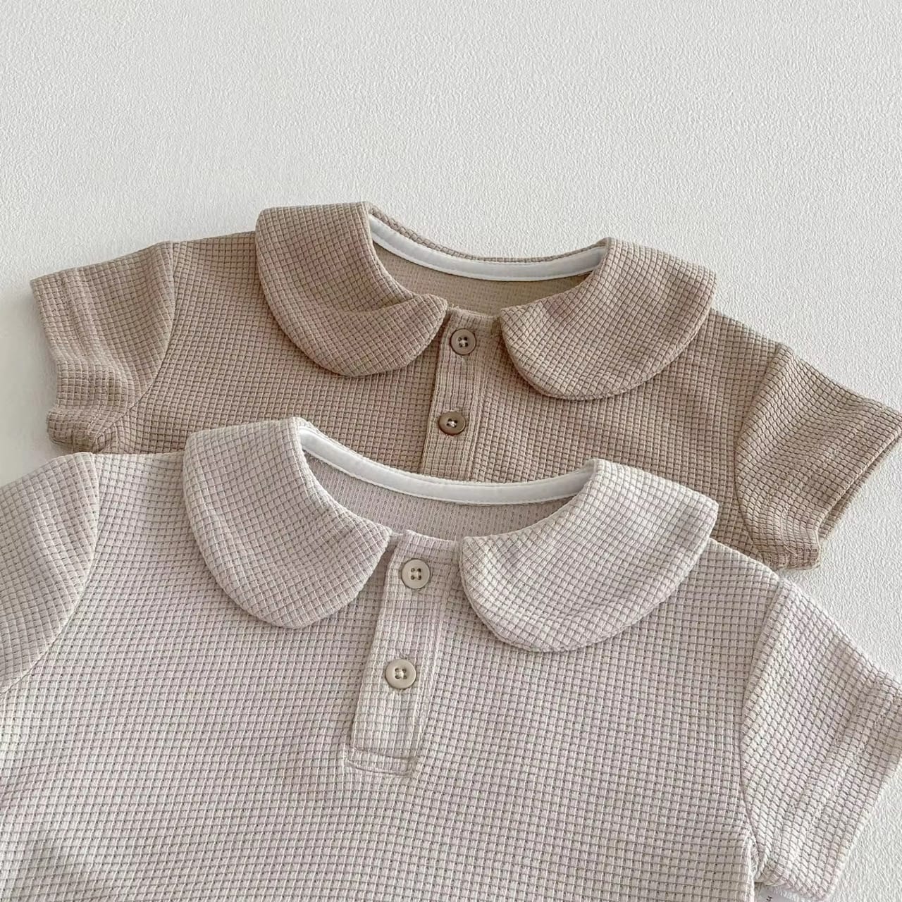 Cotton Craft baby apparel Waffle Cotton Baby Boy Romper – Neutral Summer Onesie with Collar | Soft Breathable Newborn Outfit Personalized and custom baby gifts