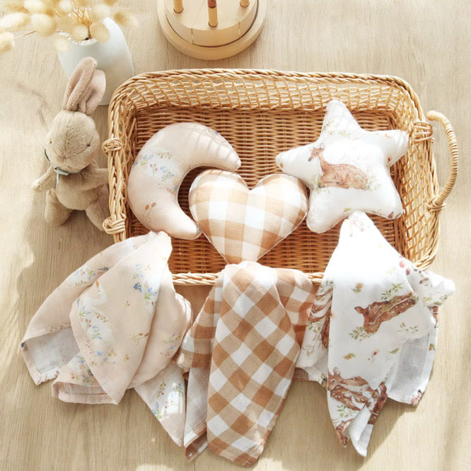 Caramel check organic muslin lovey blanket for soothing babies and toddlers