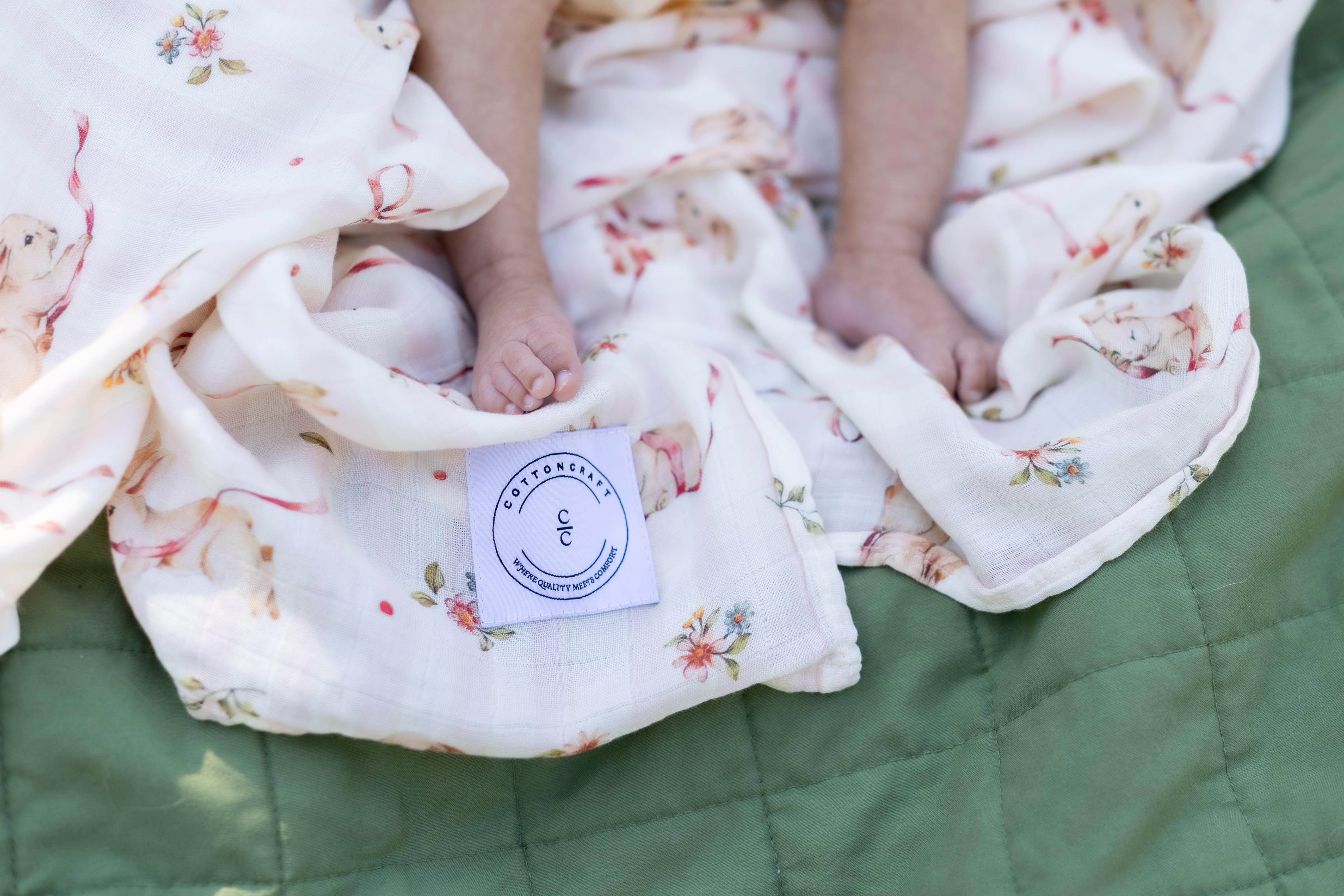 Cotton Craft baby blanket Bunny Meadow Striped Bamboo Cotton Swaddle Blanket Personalized and custom baby gifts