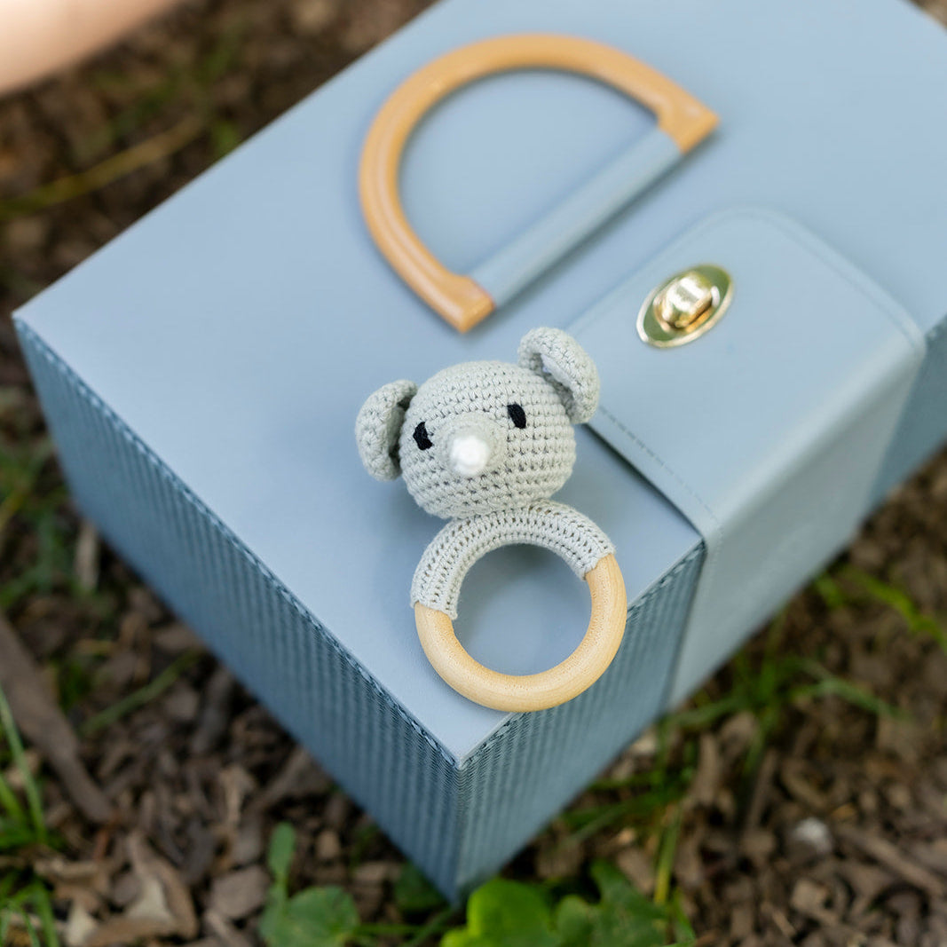 Luxury Designer Baby Gift Box with Leather Wrap & Bamboo Handle – Premium Keepsake Case