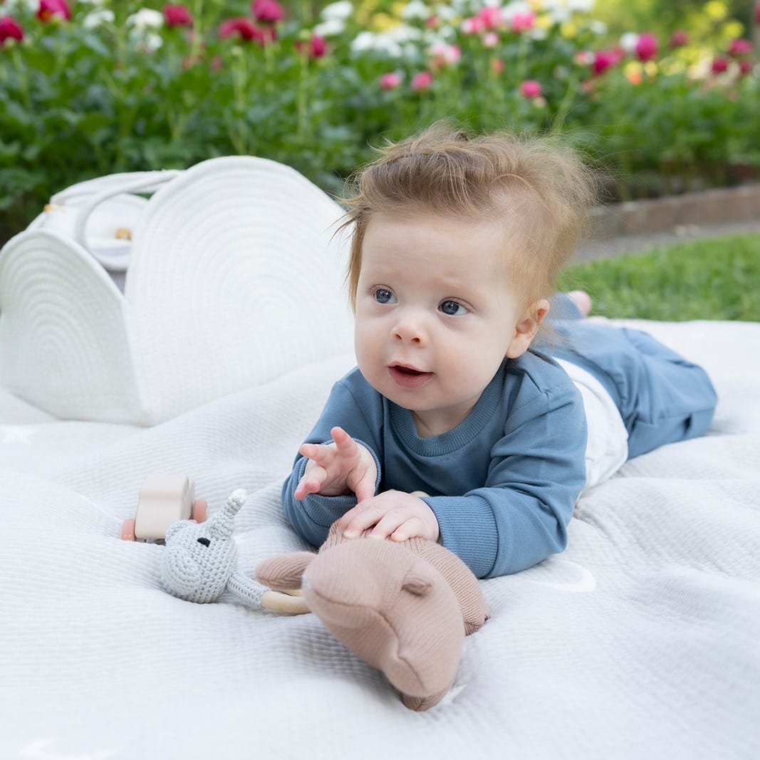 Cotton Craft baby apparel Blue Sky Colorblock Cotton Baby Set – 2-Piece Top & Jogger Pants | Size 3–6 Months Personalized and custom baby gifts