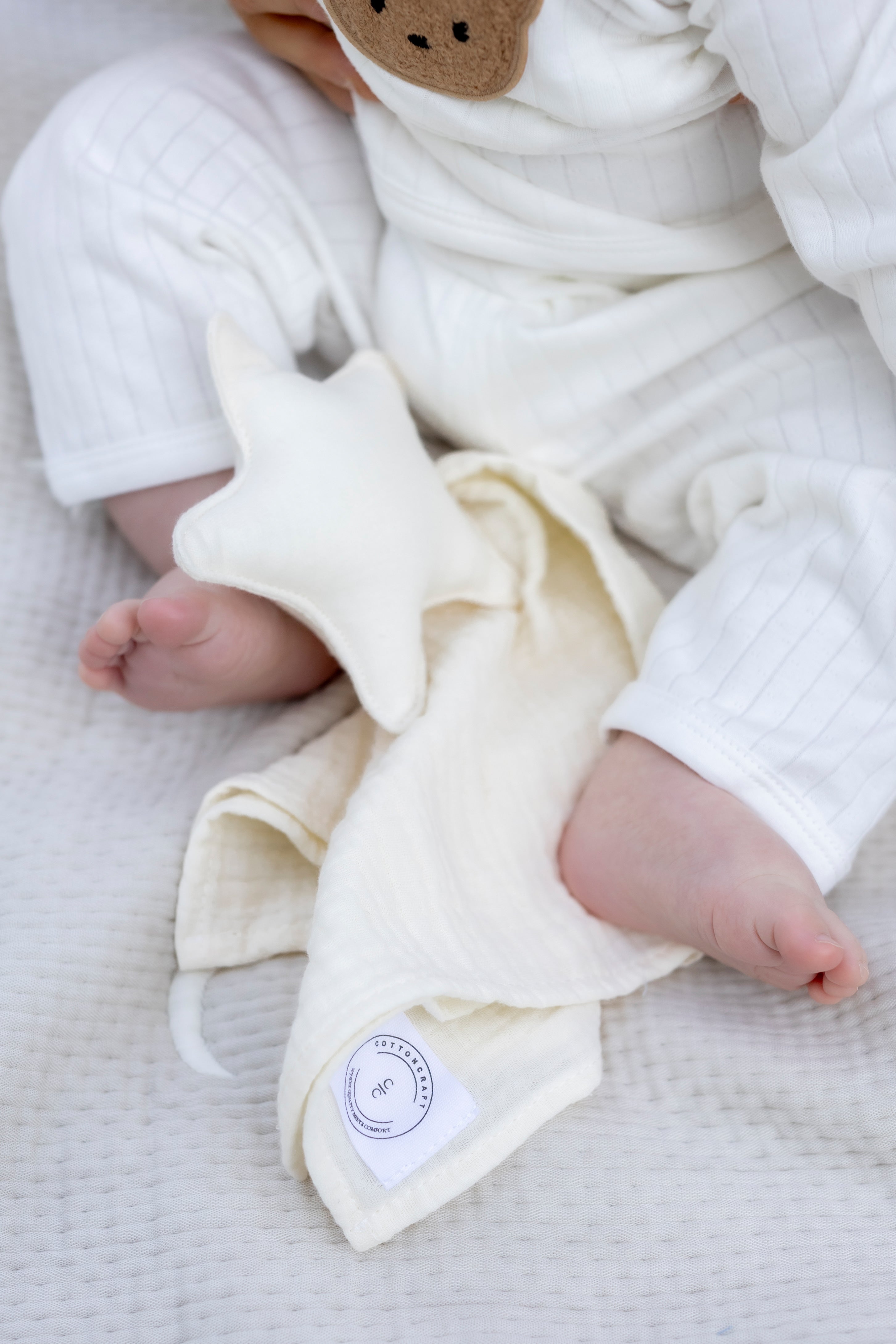 Heirloom Bear Ribbed Cotton Baby Set – Newborn Wrap Top & Pants