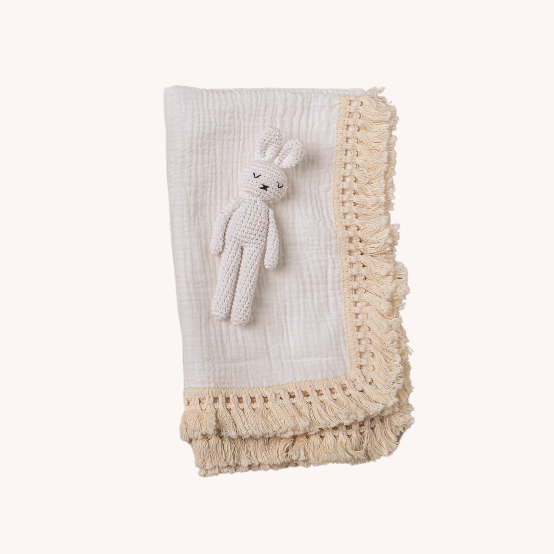 Fringed Cotton Swaddle Blanket