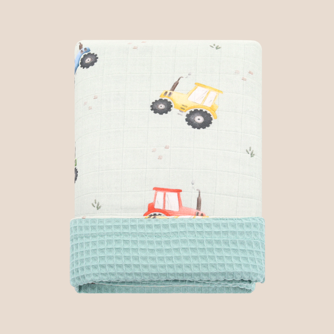 Bamboo Cotton Reversible Baby Blanket - Farm Friends Print