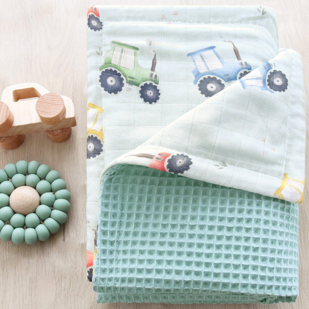 Bamboo Cotton Reversible Baby Blanket - Farm Friends Print