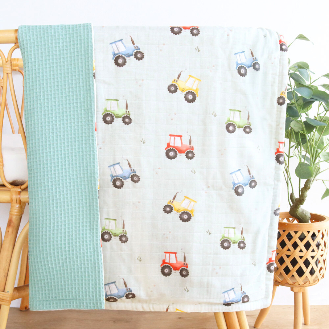 Bamboo Cotton Reversible Baby Blanket - Farm Friends Print