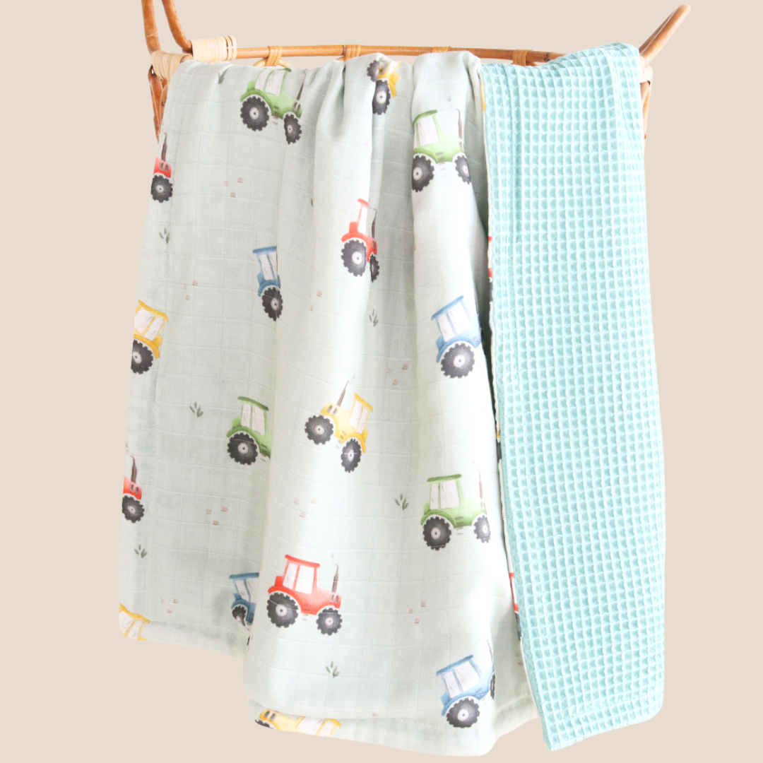 Bamboo Cotton Reversible Baby Blanket - Farm Friends Print