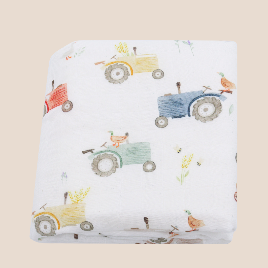Tractor Adventure Cotton Baby Swaddle Blanket