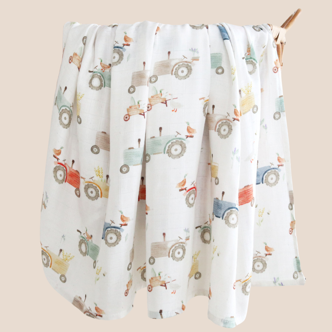 Tractor Adventure Cotton Baby Swaddle Blanket